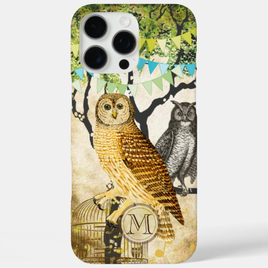 Monogram Birdcage  Owl Birch Tree iPhone Case-Mate iPhone Case (Achterkant)