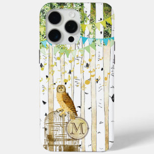 Monogram Birdcage  Owl Birch Tree iPhone iPhone 15 Pro Max Hoesje