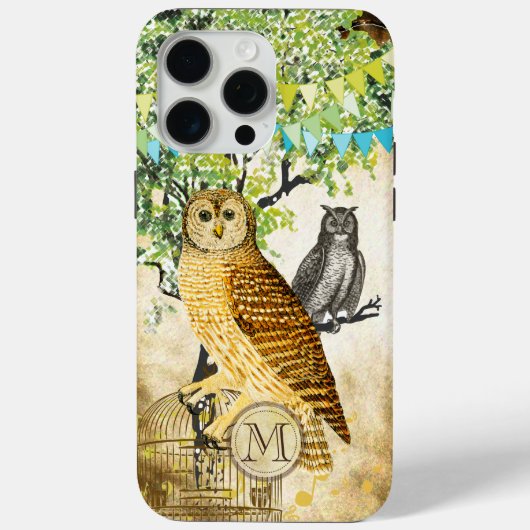 Monogram Birdcage  Owl Birch Tree iPhone Case-Mate iPhone Case (Achterkant)