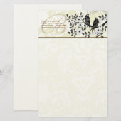 Monogram Birds Daisy Branch Stationery Briefpapier (Voorkant / Achterkant)