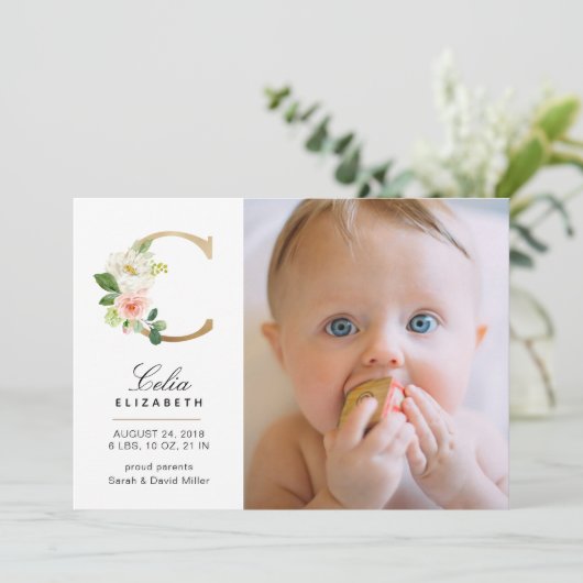 Monogram Birth kondiging Aankondiging (Staand voorkant)