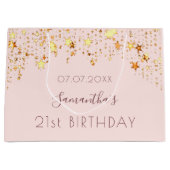 Monogram Birthday blush roze gouden sterren Groot Cadeauzakje (Voorkant)