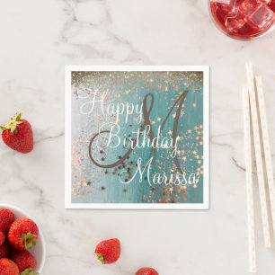 Monogram Birthday Gold Stars op Blauwgroen Napkins Servet