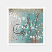 Monogram Birthday Gold Stars op Blauwgroen Napkins Servet (Voorkant)