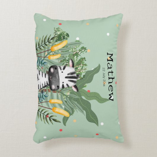 Monogram Birthday Zebra en oerwoud l Nursery Green Accent Kussen (Voorkant(Verticaal))