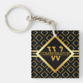 MONOGRAM BLACK and FAUX Gold Geometric Pattern Sleutelhanger (Voorkant)