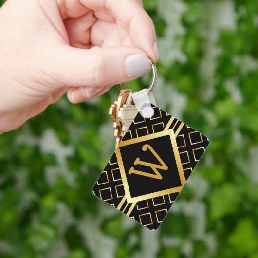 Monogram BLACK and FAUX Gold with INITIAL Only Sleutelhanger (Hand)