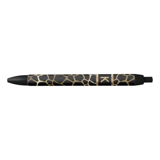 Monogram Black and Gold Giraffe Pattern Zwarte Inkt Pen (Voorkant)