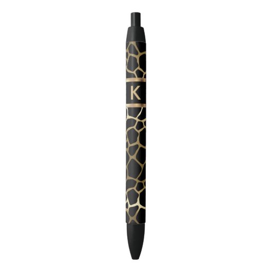 Monogram Black and Gold Giraffe Pattern Zwarte Inkt Pen (Voorkant Verticaal)