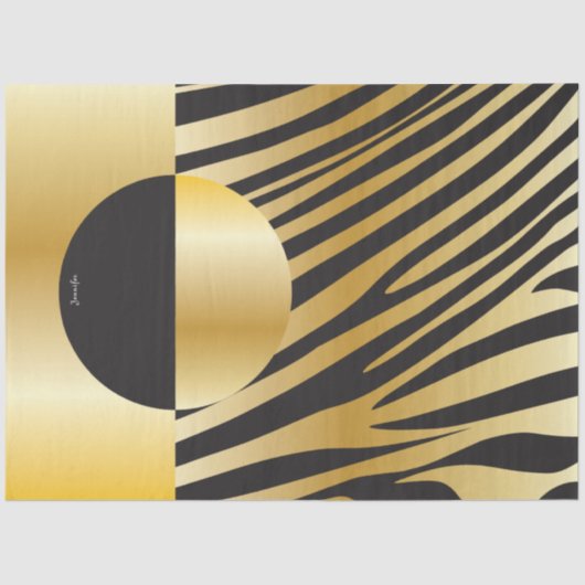 Monogram Black and Gold Striped Zebra Pattern Tissuepapier (Voorkant)