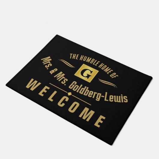 Monogram Black and Gold Welcome Deurmat (Schuin)