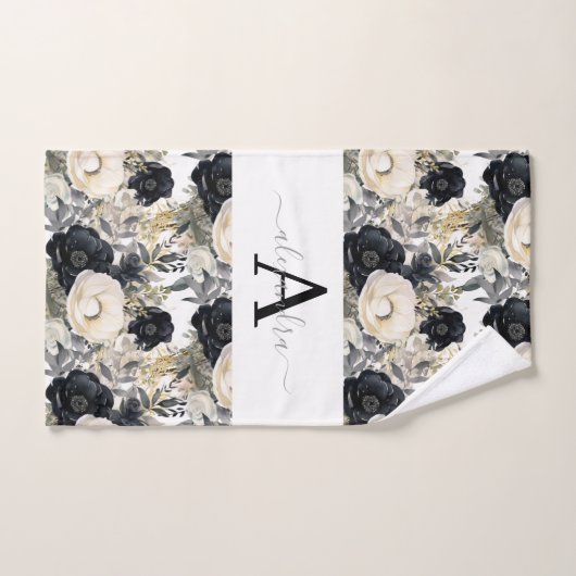 Monogram Black and White Modern Towel Set Bad Handdoek (Handdoek)
