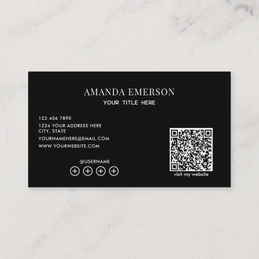 Monogram Black And White Simple Qr Code Visitekaartje (Achterkant)