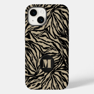 Monogram Black Beige Animal Print iPhone 14 Hoesje