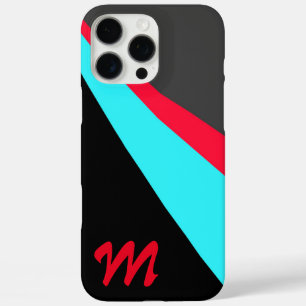 Monogram Black Blue Red Grey Pattern iPhone 16 Pro Max Hoesje