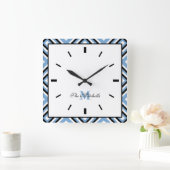 Monogram Black Blue White Modern Square Wall klok (Huis)