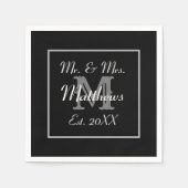 Monogram Black Bride Groom Date Weddenschap Paper Servet (Voorkant)