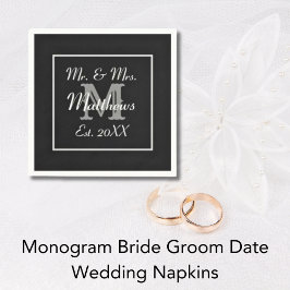 Monogram Black Bride Groom Date Weddenschap Paper Servet