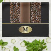 Monogram Black, Brown and Gold Jaguar Animal Print Theedoek (Gevouwen)