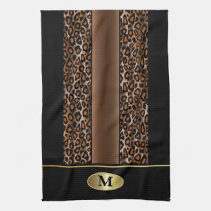 Monogram Black, Brown and Gold Jaguar Animal Print Theedoek