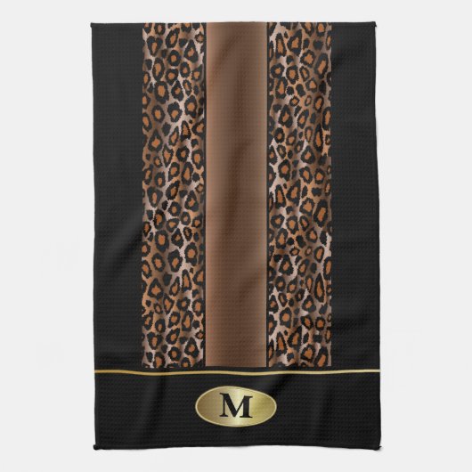 Monogram Black, Brown and Gold Jaguar Animal Print Theedoek (Verticaal)