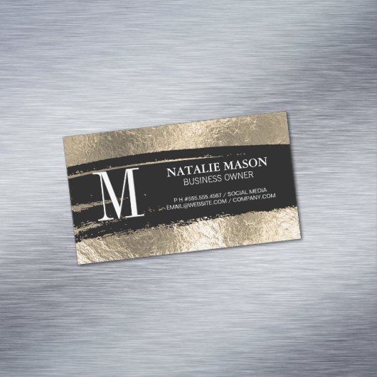 Monogram Black Brushed | Goud Folie Magnetisch Visitekaartje (Voorbeeld)