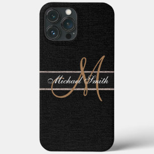 Monogram Black Burlap Linen Rustic Jute Case-Mate iPhone Case