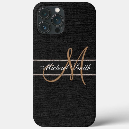 Monogram Black Burlap Linen Rustic Jute Case-Mate iPhone Case (Achterkant)