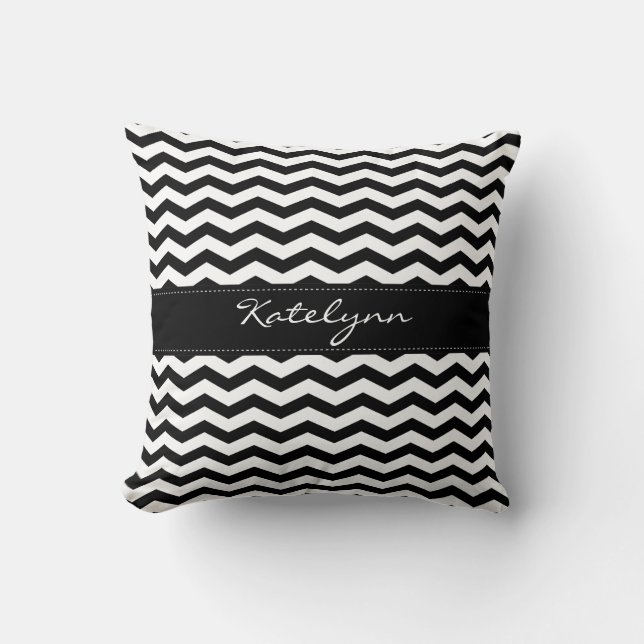 Monogram Black Chevron Zigzag Print Kussens (Voorkant)