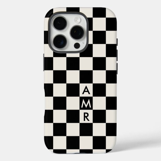 Monogram Black Cream Checkered Pattern Case-Mate iPhone Case (Achterkant)