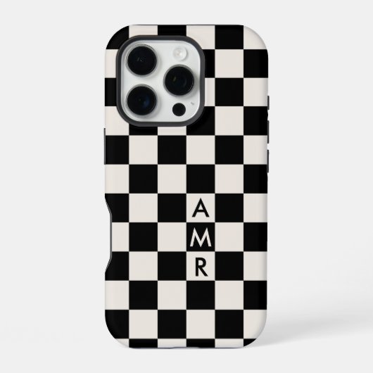 Monogram Black Cream Checkered Pattern iPhone Hoesje (Achterkant)