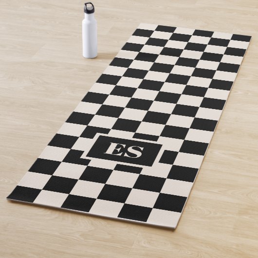 Monogram Black Cream Checkered Pattern Yogamat (In situ)