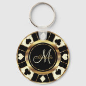 Monogram Black, Cream Ivory en Gold Las Vegas Sleutelhanger (Voorkant)