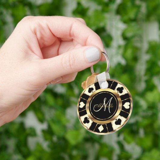 Monogram Black, Cream Ivory en Gold Las Vegas Sleutelhanger (Hand)