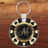 Monogram Black, Cream Ivory en Gold Las Vegas Sleutelhanger (Voorkant)