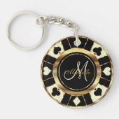 Monogram Black, Cream Ivory en Gold Las Vegas Sleutelhanger (Voorkant)