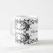 Monogram Black Damask Koffiemok (Voorkant links)