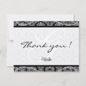 Monogram Black Damask Paisley Wedding Bedankt (Voorkant)
