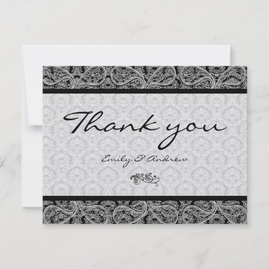 Monogram Black Damask Paisley Wedding Bedankt (Voorkant)