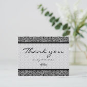 Monogram Black Damask Paisley Wedding Bedankt (Staand voorkant)