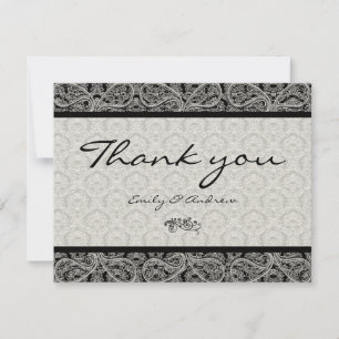 Monogram Black Damask Paisley Wedding Bedankt