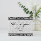 Monogram Black Damask Paisley Wedding Bedankt (Staand voorkant)