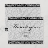 Monogram Black Damask Paisley Wedding Bedankt (Voorkant / Achterkant)