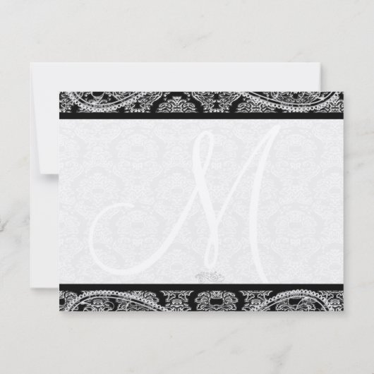 Monogram Black Damask Paisley Wedding Bedankt (Achterkant)
