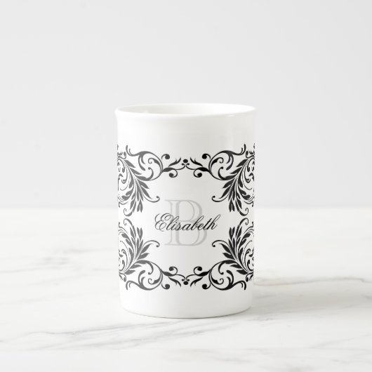 Monogram Black Damask Porselein Kop (Voorkant)