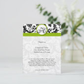 Monogram Black Damask Swirl Wedding Direction Card Informatiekaartje (Staand voorkant)