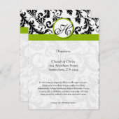 Monogram Black Damask Swirl Wedding Direction Card Informatiekaartje (Voorkant / Achterkant)