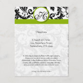 Monogram Black Damask Swirl Wedding Direction Card Informatiekaartje (Voorkant)