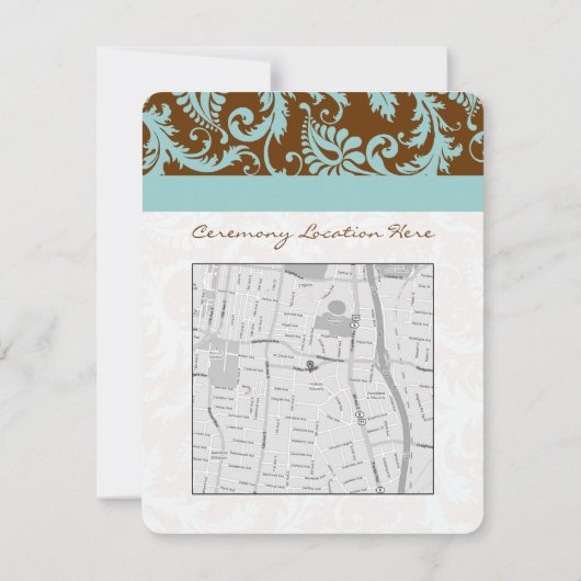 Monogram Black Damask Swirl Wedding Direction Card Kaart (Achterkant)