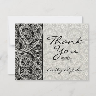 Monogram Black Damask Weddenschap Hartelijk dank Bedankkaart